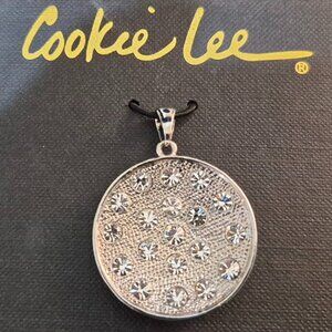 Cookie Lee Silver-tone Disc Pendant with Rhinestones accents